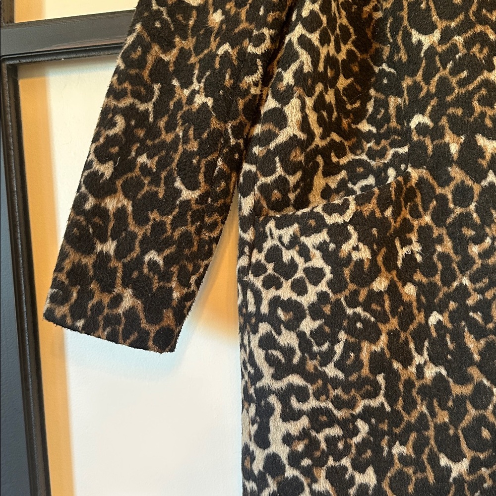 JOE FRESH Women's Black and Brown Cheetah Print Teddy Jacket - Picture 3 of 12